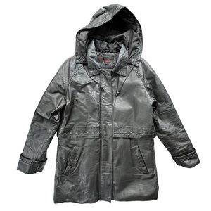 Phase Two Women’s Large Genuine Leather Removable Hood & Inner Vest‎ Long Jacket